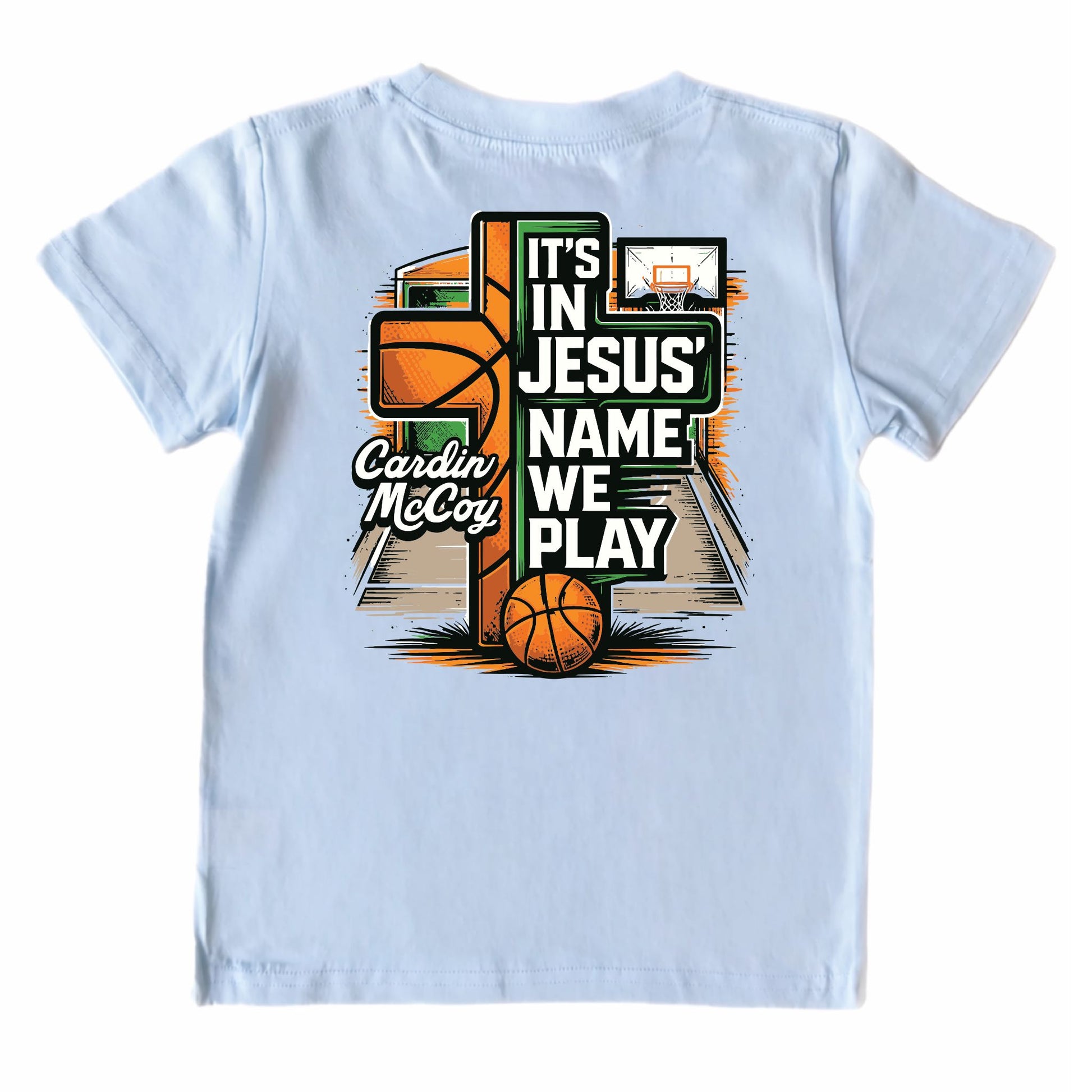 Kids' In Jesus Name Basketball Short-Sleeve Tee Short Sleeve T-Shirt Cardin McCoy Cool Blue XXS (2/3) Pocket