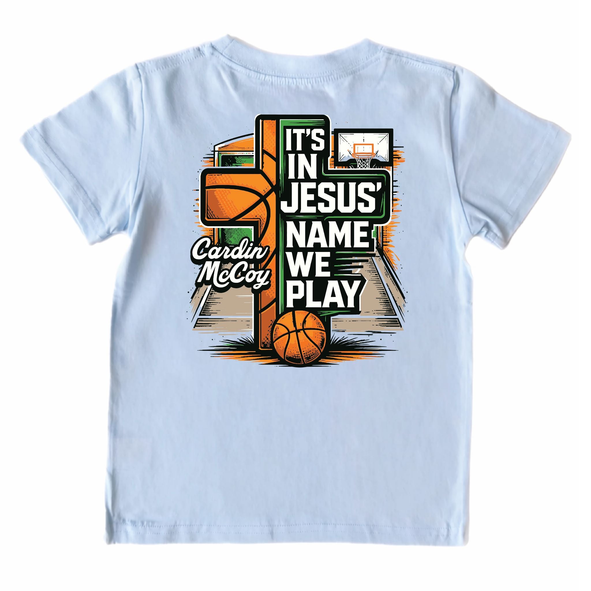 Kids' In Jesus Name Basketball Short-Sleeve Tee Short Sleeve T-Shirt Cardin McCoy Cool Blue XXS (2/3) Pocket