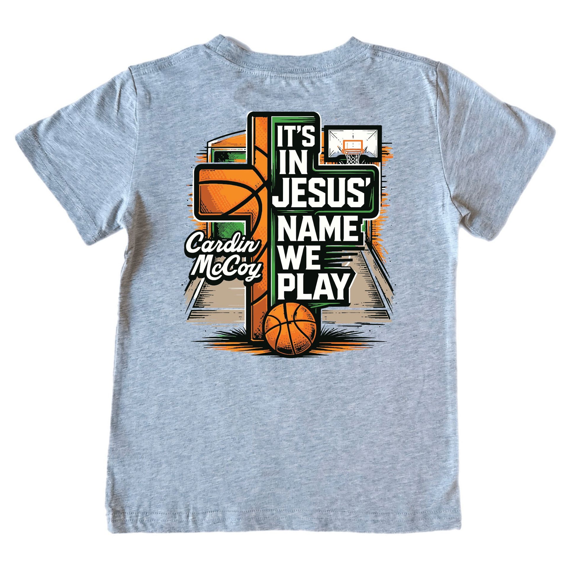 Kids' In Jesus Name Basketball Short-Sleeve Tee Short Sleeve T-Shirt Cardin McCoy Heather Gray XXS (2/3) Pocket