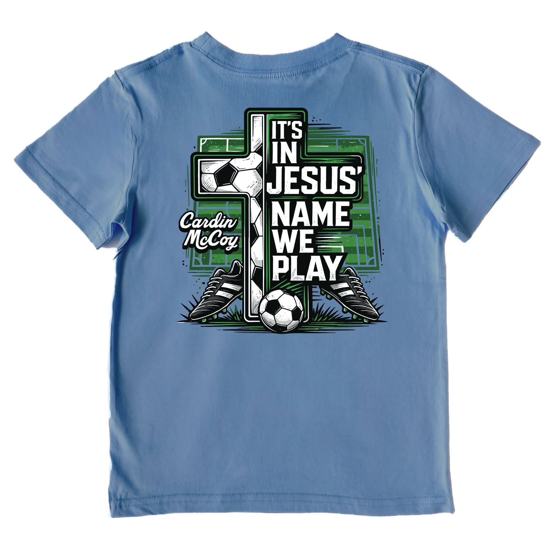 Kids' In Jesus Name Soccer Performance Short-Sleeve Tee Short Sleeve T-Shirt Cardin McCoy Captain Blue XXS (2/3) Performance