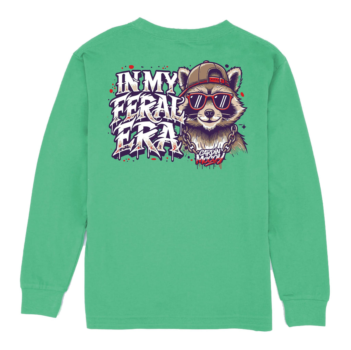 Kids' In My Feral Era Long-Sleeve Tee Long Sleeve T-Shirt Cardin McCoy Green XXS (2/3) Pocket