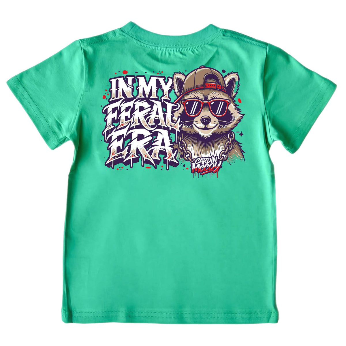 Kids' In My Feral Era Short-Sleeve Tee Short Sleeve T-Shirt Cardin McCoy Green XXS (2/3) Pocket