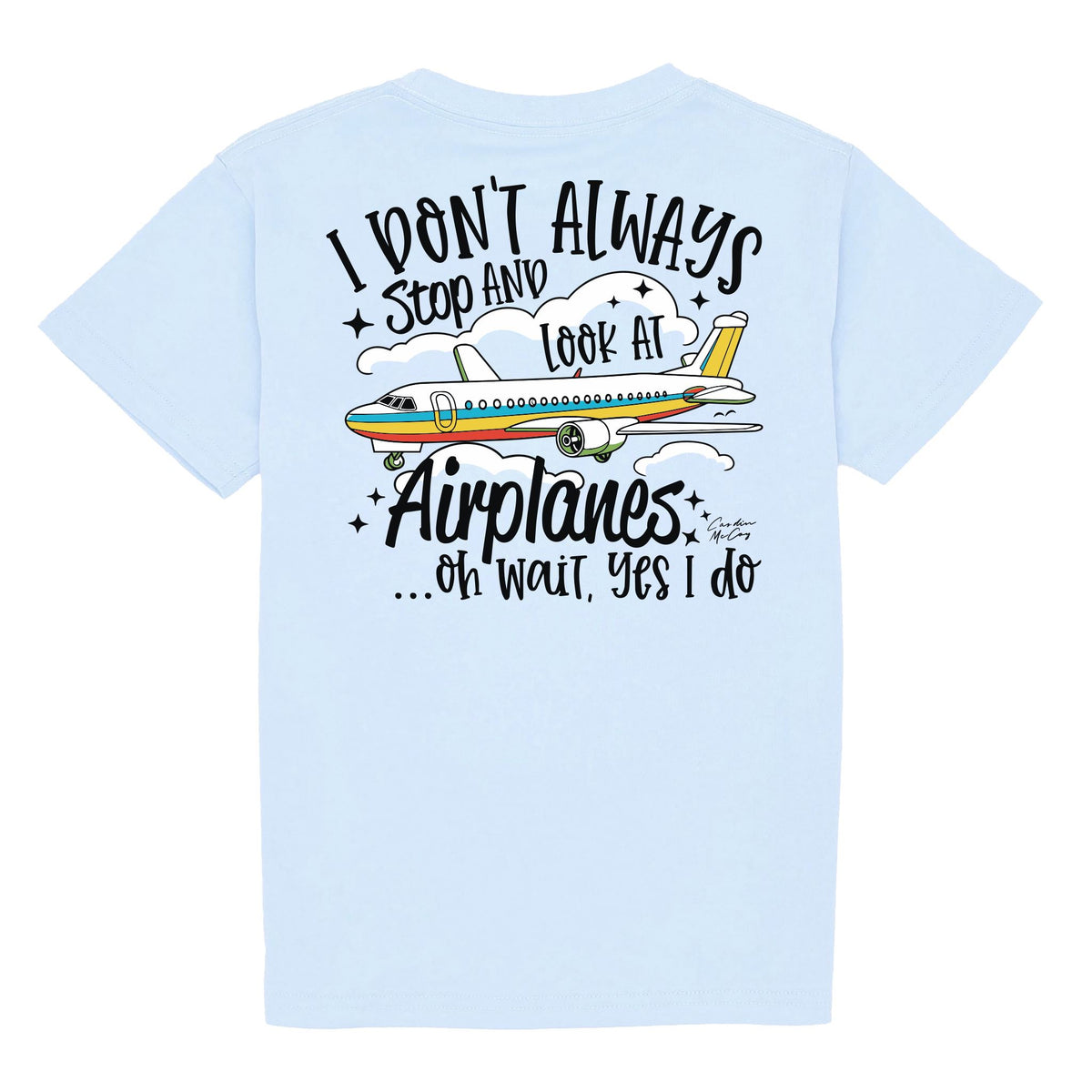 Kids' Looking at Airplanes Short Sleeve Pocket Tee Short Sleeve T-Shirt Cardin McCoy Cool Blue XXS (2/3) 