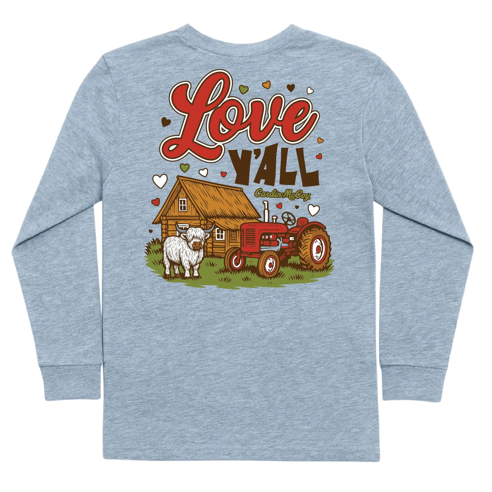 Kids' Love Yall Long-Sleeve Tee Long Sleeve T-Shirt Cardin McCoy Heather Gray XXS (2/3) Pocket