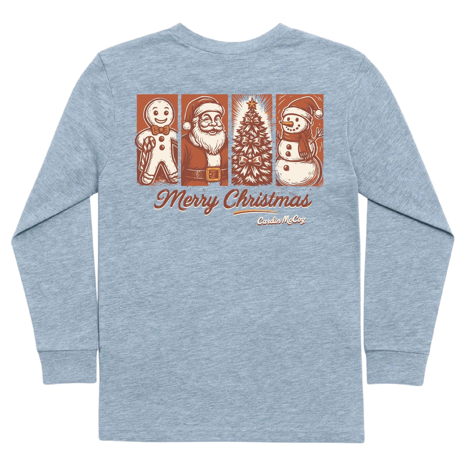 Kids' Merry Christmas Grid Long-Sleeve Tee Long Sleeve T-Shirt Cardin McCoy Heather Gray XXS (2/3) Pocket