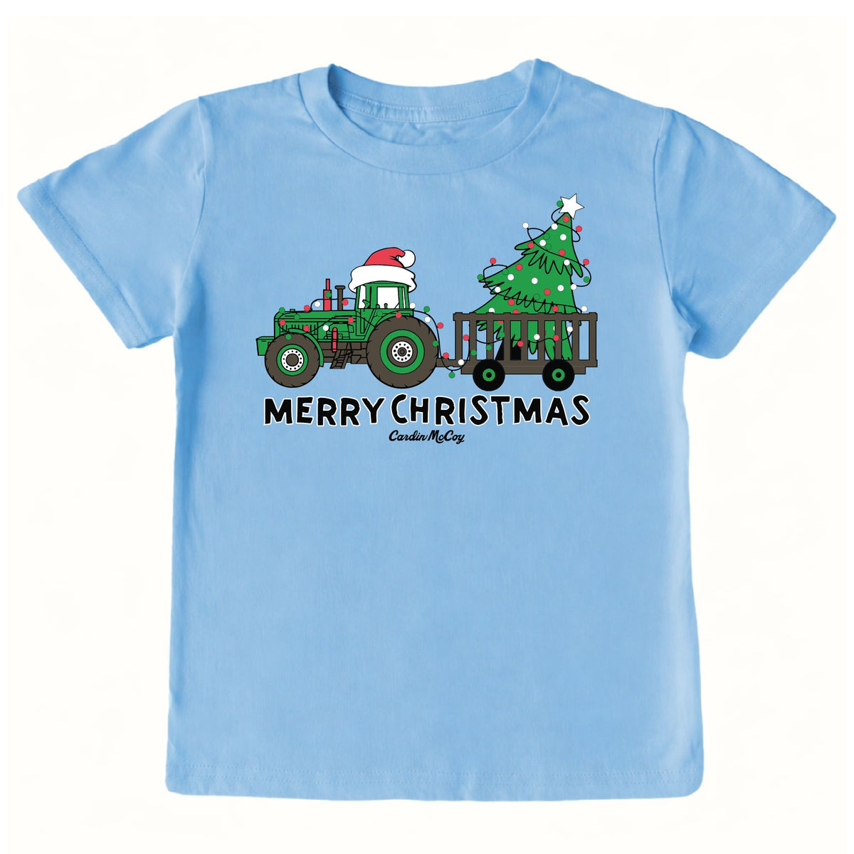 Kids' Merry Christmas Tractor Front Design Short-Sleeve Tee Short Sleeve T-Shirt Cardin McCoy Light Blue XXS (2/3) Pocket