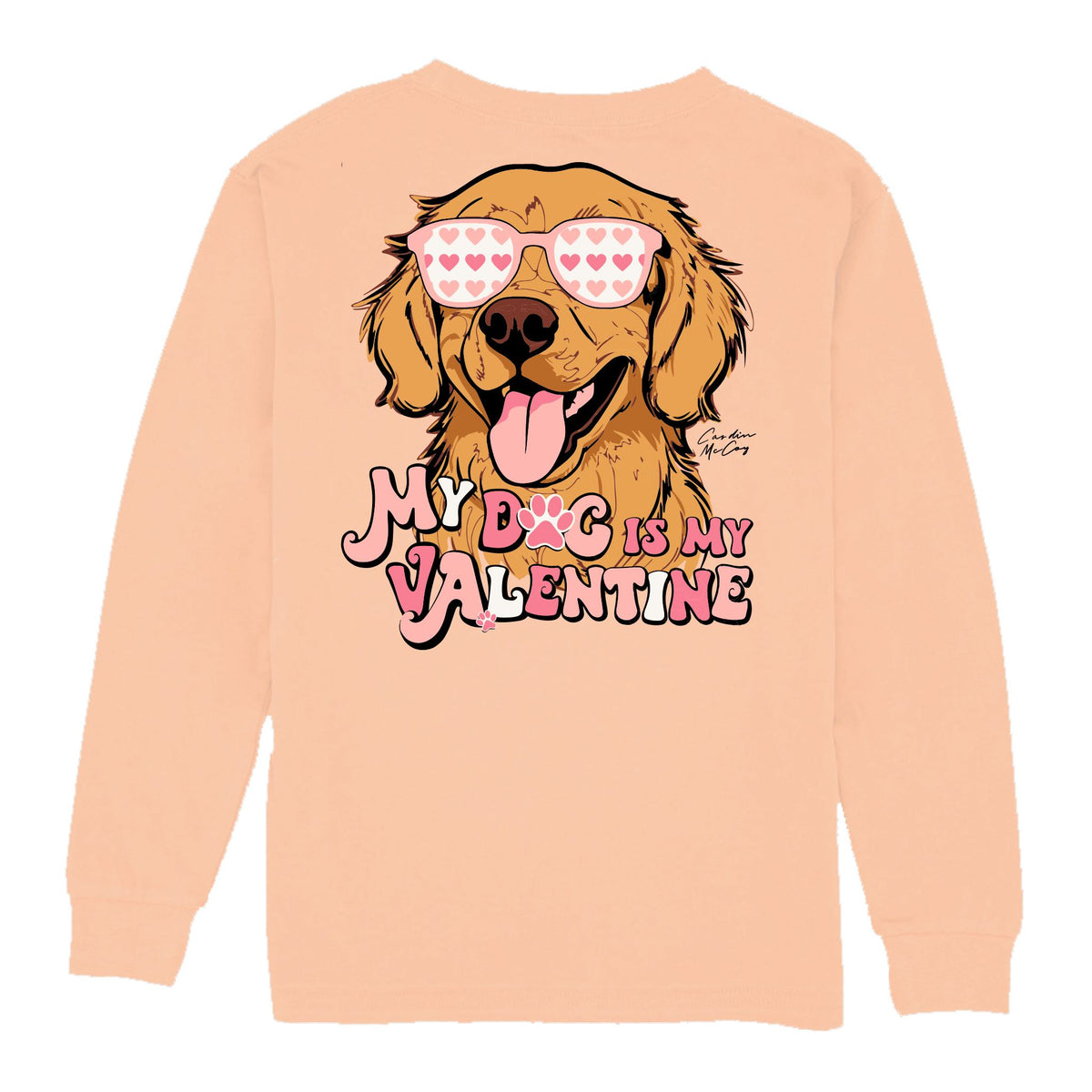 Kids' My Dog is My Valentine Long Sleeve Pocket Tee Long Sleeve T-Shirt Cardin McCoy Peach XXS (2/3) 