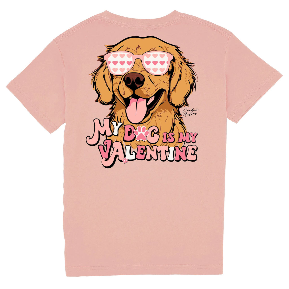 Kids' My Dog is My Valentine Short Sleeve Pocket Tee Short Sleeve T-Shirt Cardin McCoy Rose Tan XXS (2/3) 