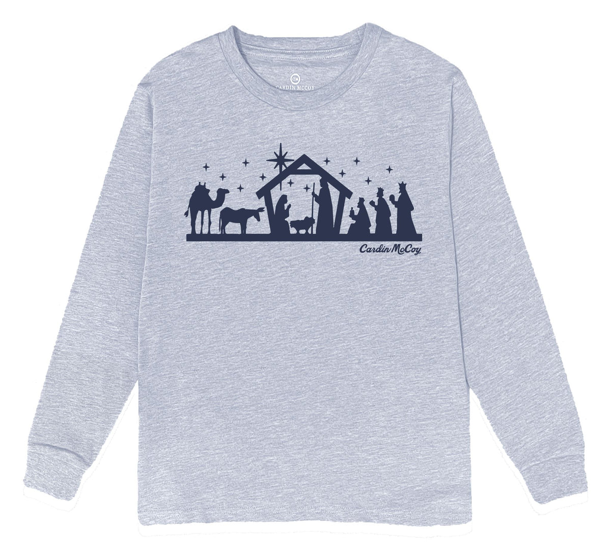 Kids' Nativity Sketch Front Long-Sleeve Tee Long Sleeve T-Shirt Cardin McCoy Heather Gray XXS (2/3) 