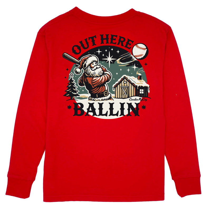 Kids' Out Here Ballin' Long-Sleeve Tee Long Sleeve T-Shirt Cardin McCoy Red XXS (2/3) Pocket