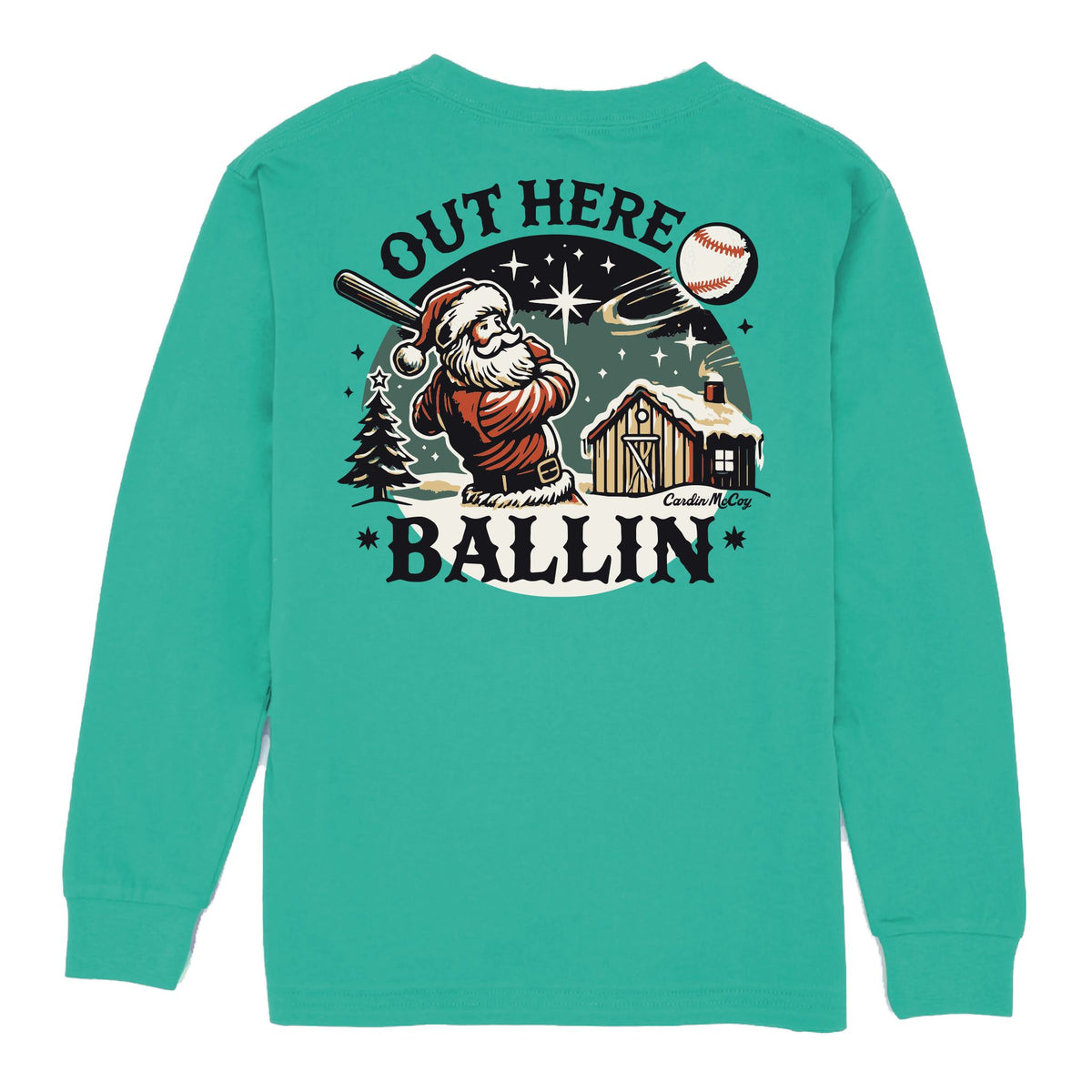 Kids' Out Here Ballin' Long-Sleeve Tee Long Sleeve T-Shirt Cardin McCoy Teal XXS (2/3) Pocket