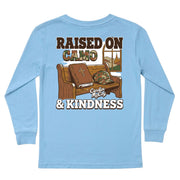 Kids' Raised on Camo and Kindness Long-Sleeve Tee Long Sleeve T-Shirt Cardin McCoy Light Blue XXS (2/3) Pocket