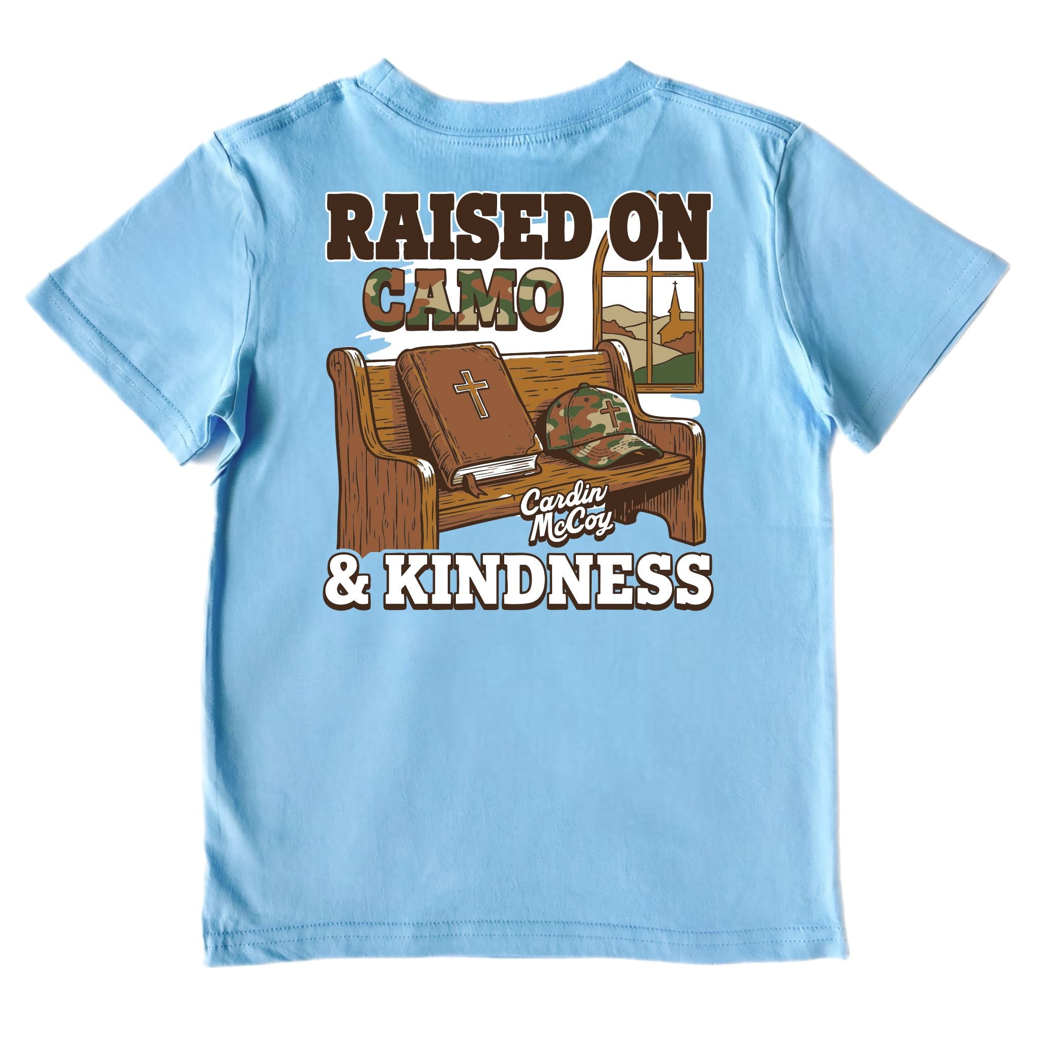 Kids' Raised on Camo and Kindness Short-Sleeve Tee Short Sleeve T-Shirt Cardin McCoy Light Blue XXS (2/3) Pocket