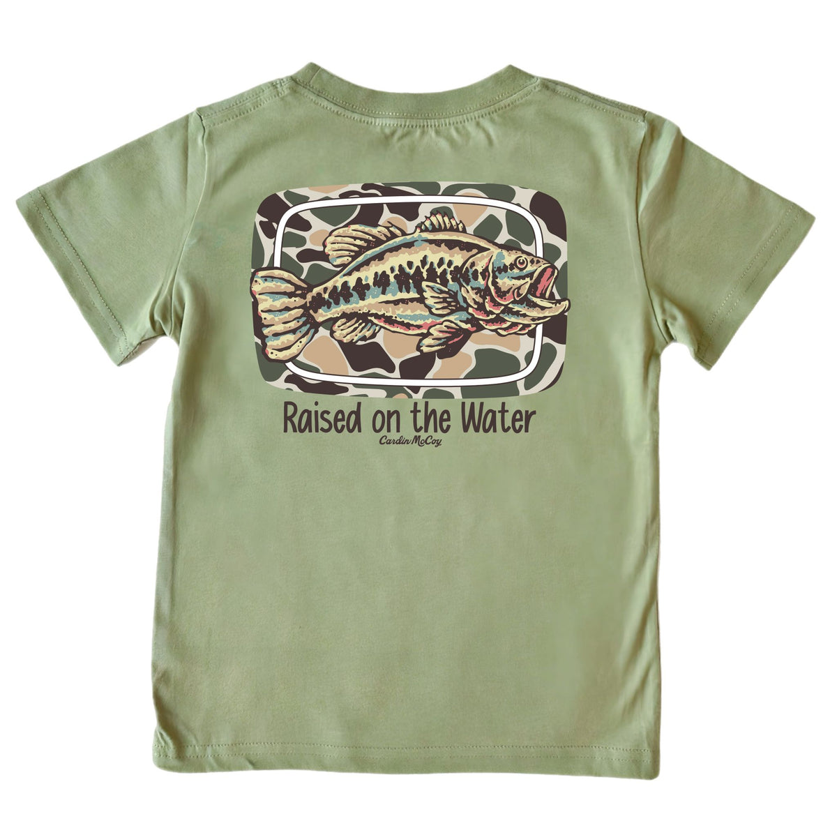 Kids' Raised on the Water (Fish) Short-Sleeve Tee Short Sleeve T-Shirt Cardin McCoy Light Olive XXS (2/3) No Pocket