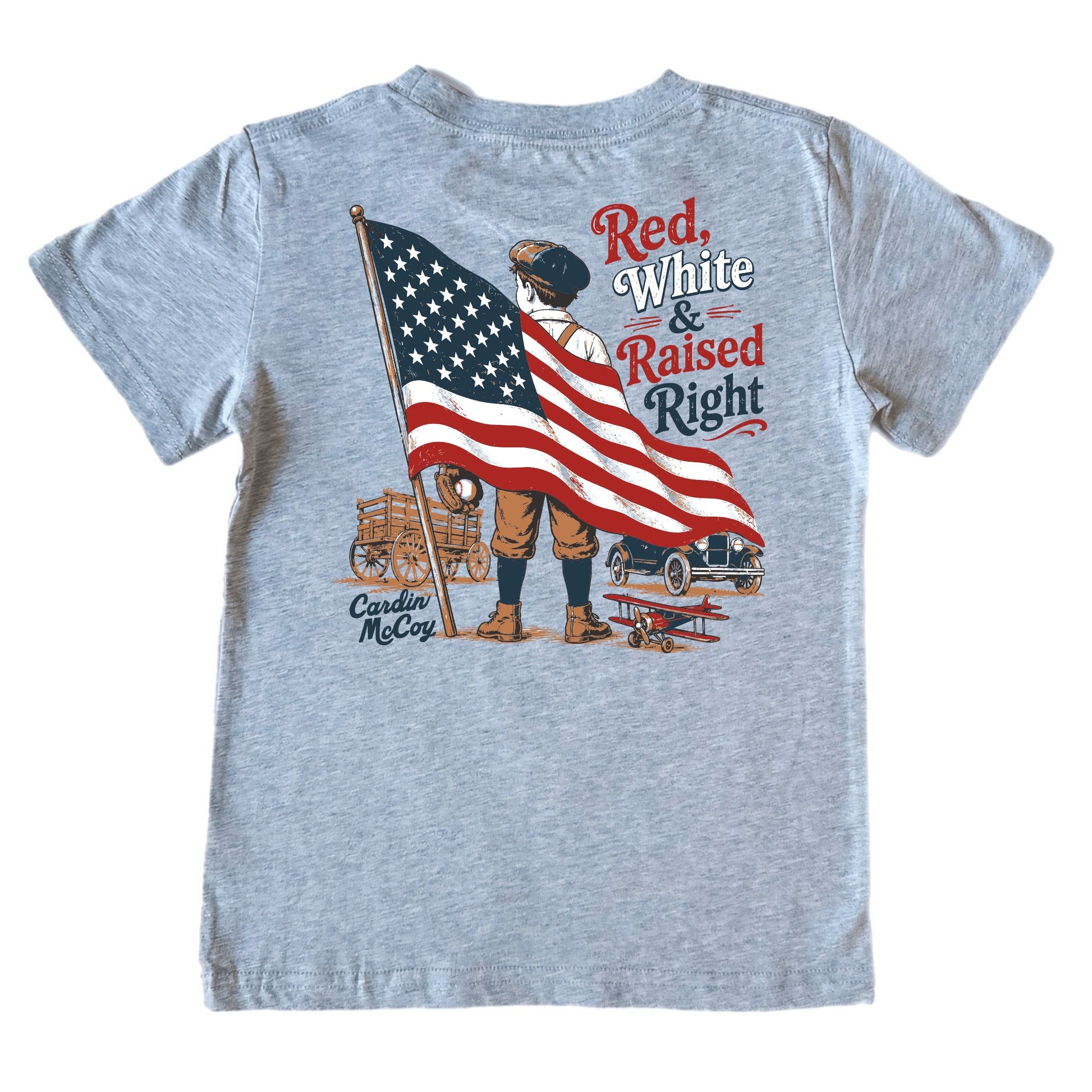 Kids' Red, White & Raised Right Short-Sleeve Tee Short Sleeve T-Shirt Cardin McCoy Heather Gray XXS (2/3) Pocket
