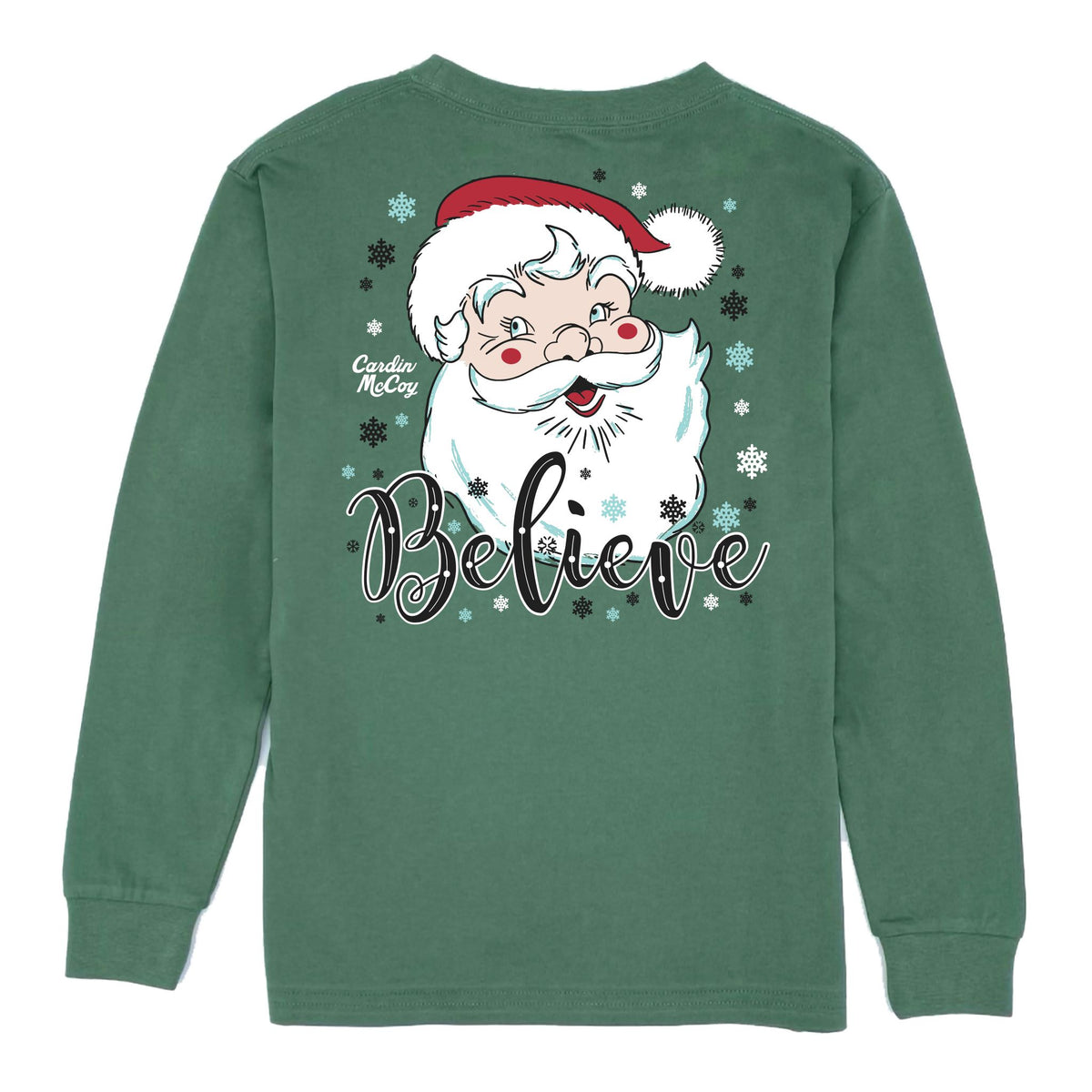 Kids' Santa Believe Long-Sleeve Tee Long Sleeve T-Shirt Cardin McCoy Dark Olive XXS (2/3) Pocket