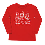 Kids' Santa I Know Him Front Long-Sleeve Tee Long Sleeve T-Shirt Cardin McCoy Red XXS (2/3) No Pocket