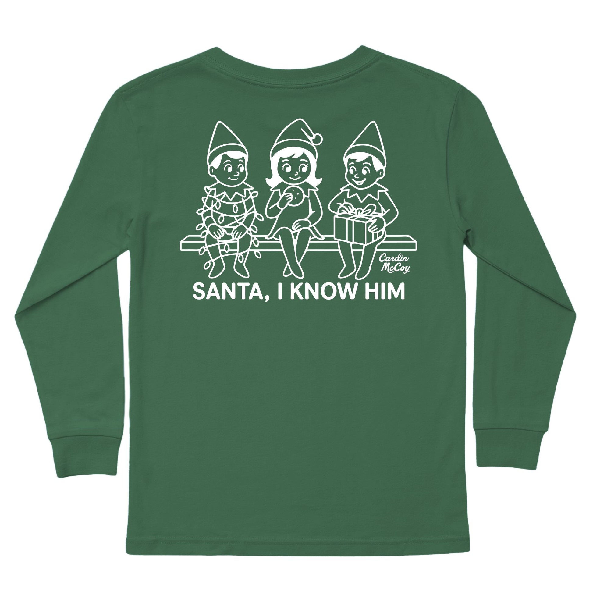 Kids' Santa I Know Him Long-Sleeve Tee Long Sleeve T-Shirt Cardin McCoy Dark Olive XXS (2/3) Pocket