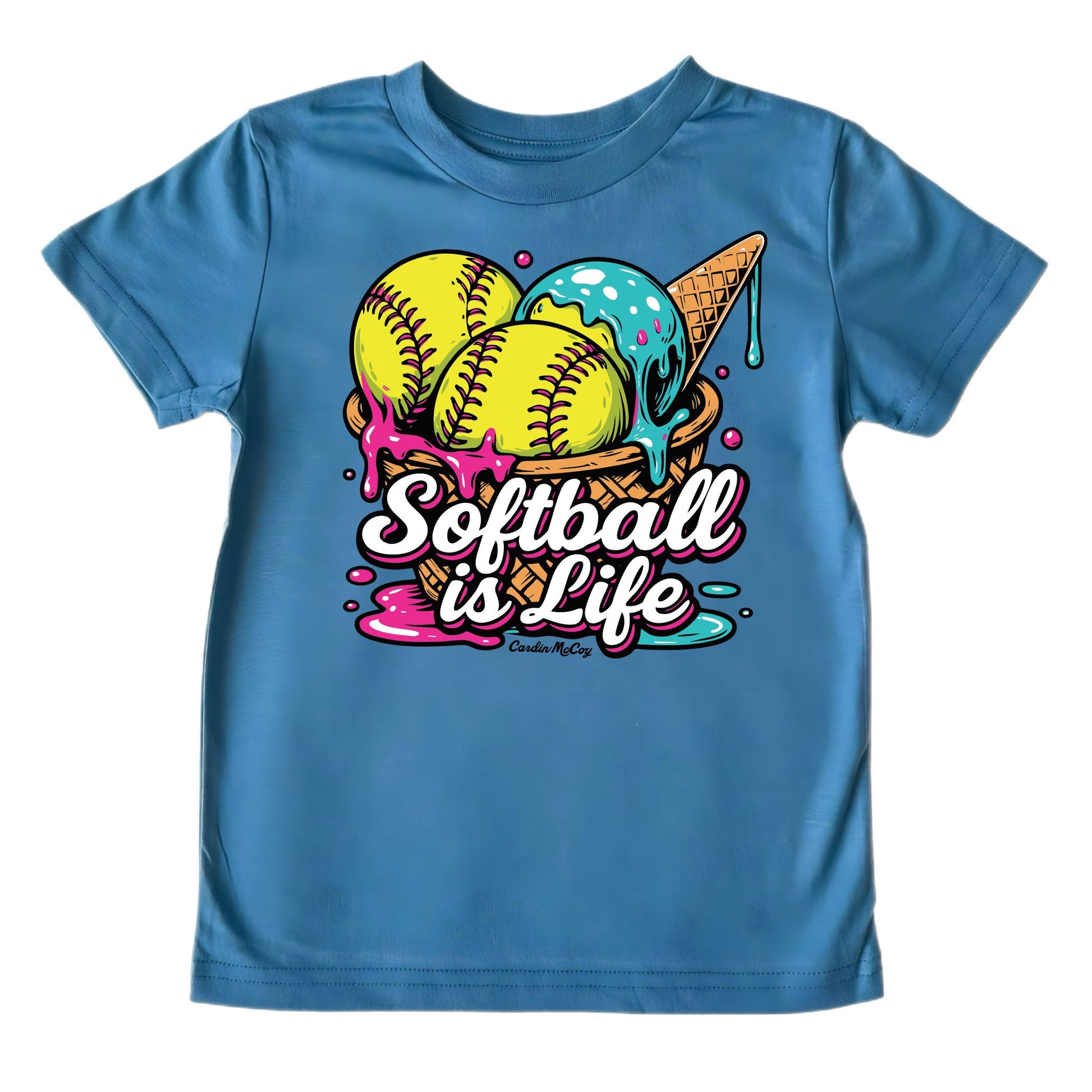 Kids' Softball is Life Front Short-Sleeve Tee Short Sleeve T-Shirt Cardin McCoy Blue XXS (2/3) No Pocket