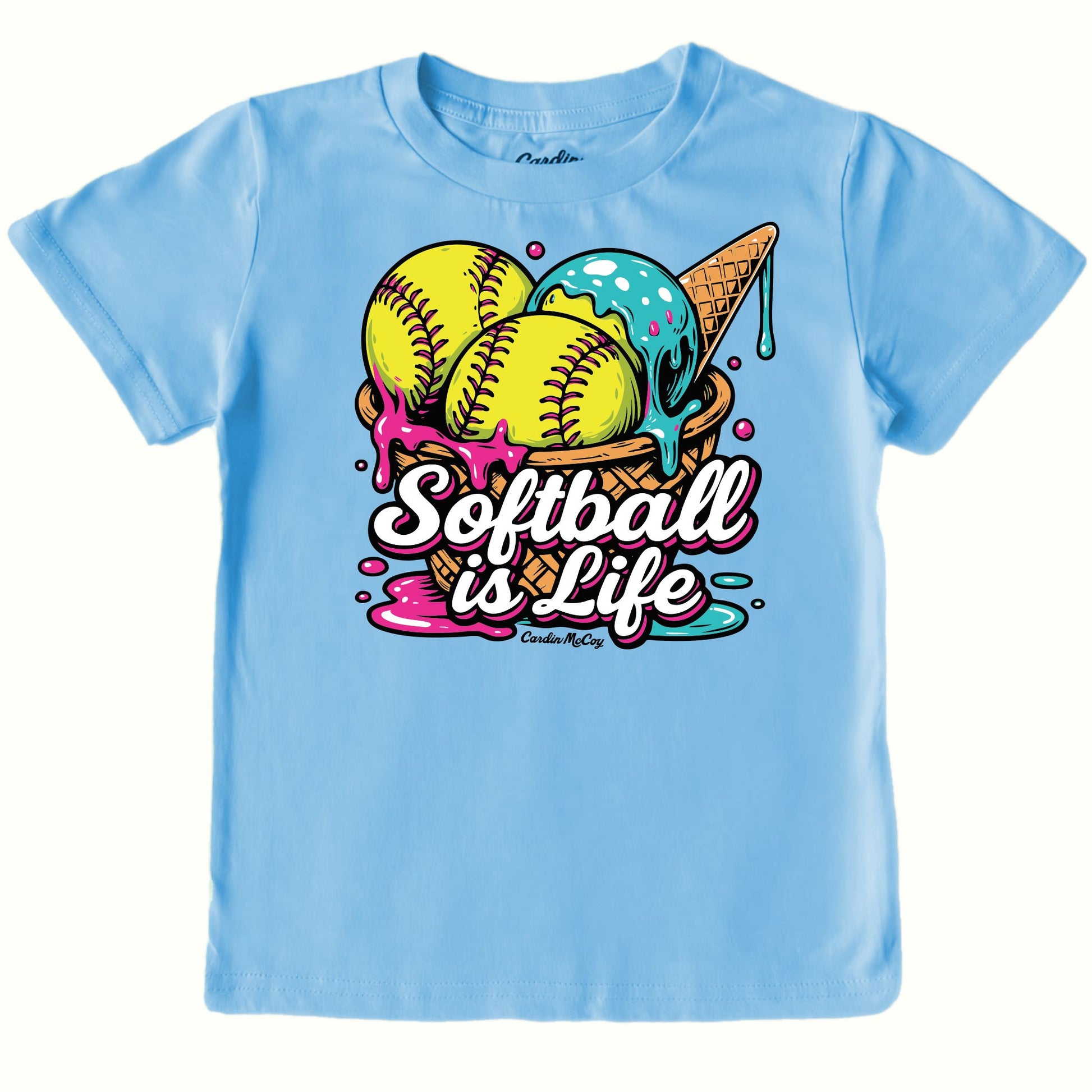 Kids' Softball is Life Front Short-Sleeve Tee Short Sleeve T-Shirt Cardin McCoy Light Blue XXS (2/3) No Pocket
