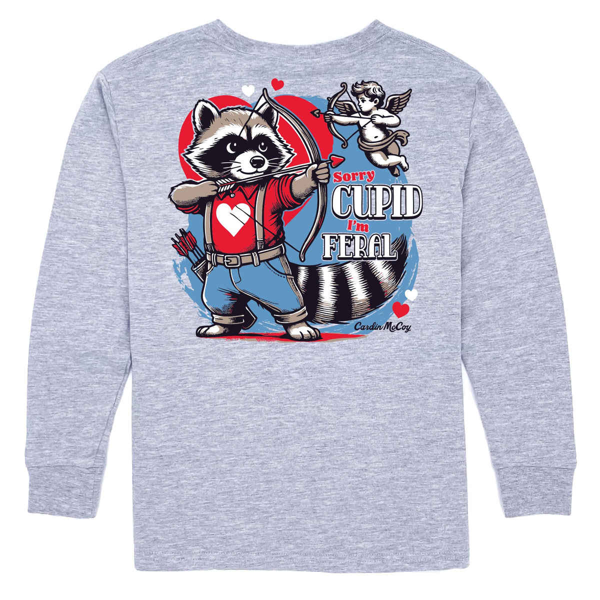 Kids' Sorry Cupid I'm Feral Long-Sleeve Tee Long Sleeve T-Shirt Cardin McCoy Heather Gray XXS (2/3) Pocket