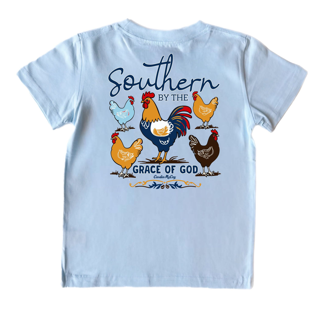 Kids' Southern By The Grace Chickens Short-Sleeve Tee Short Sleeve T-Shirt Cardin McCoy Cool Blue XXS (2/3) Pocket