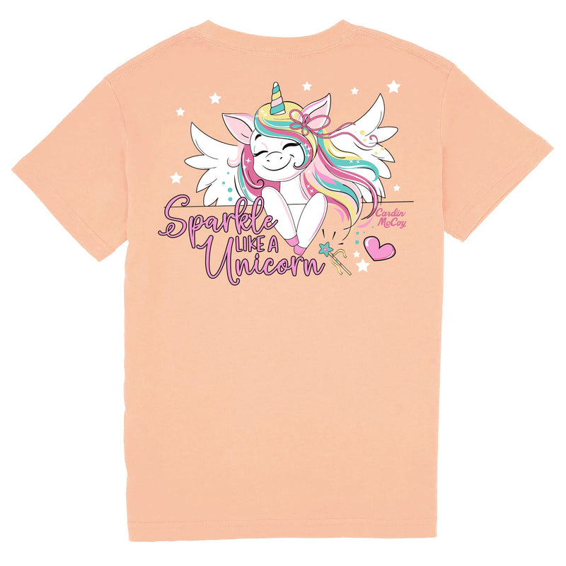 Kids' Sparkle Like a Unicorn Short Sleeve Tee Short Sleeve T-Shirt Cardin McCoy Peach XXS (2/3) Pocket