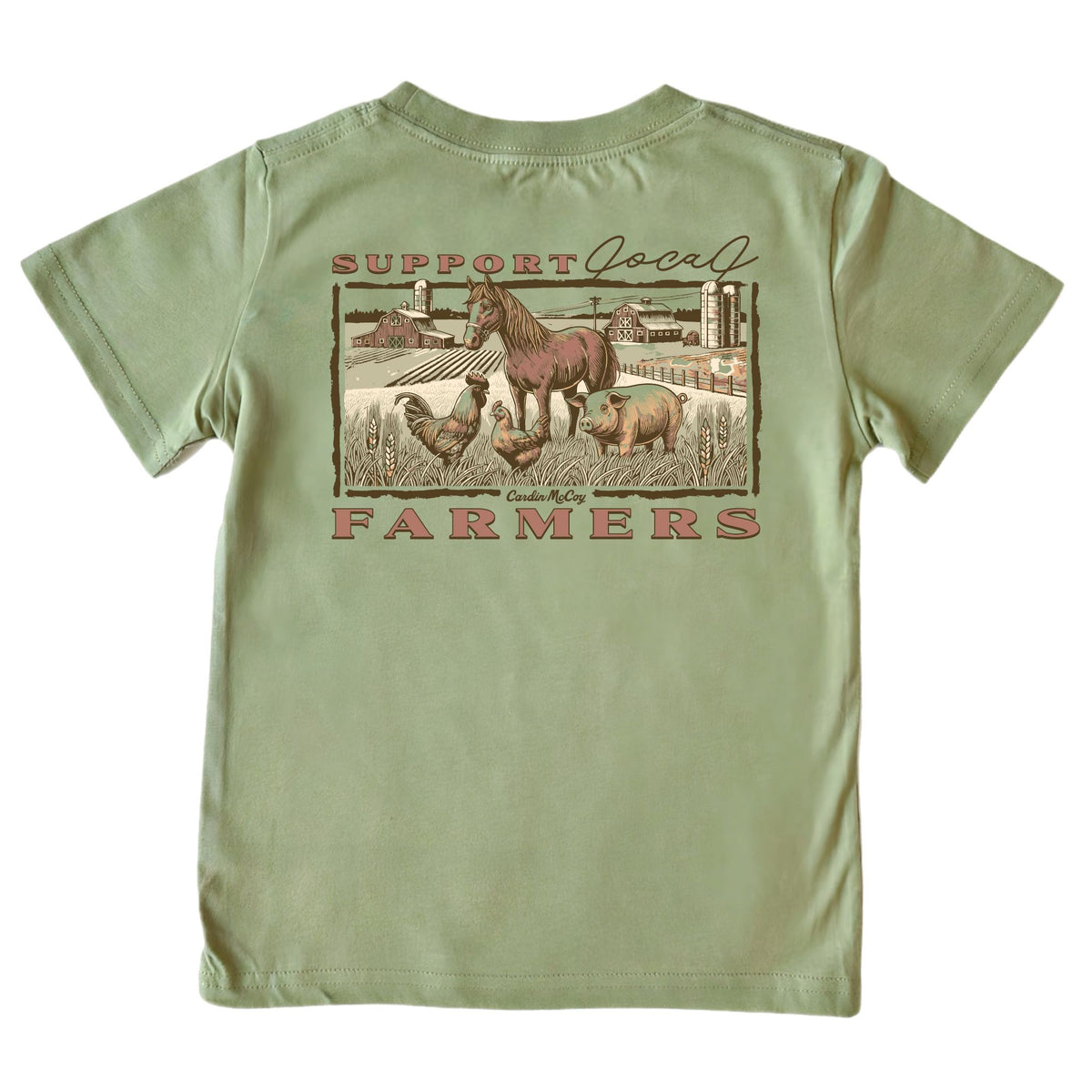 Kids' Support Local Farmers Short-Sleeve Tee Short Sleeve T-Shirt Cardin McCoy Light Olive XXS (2/3) Pocket