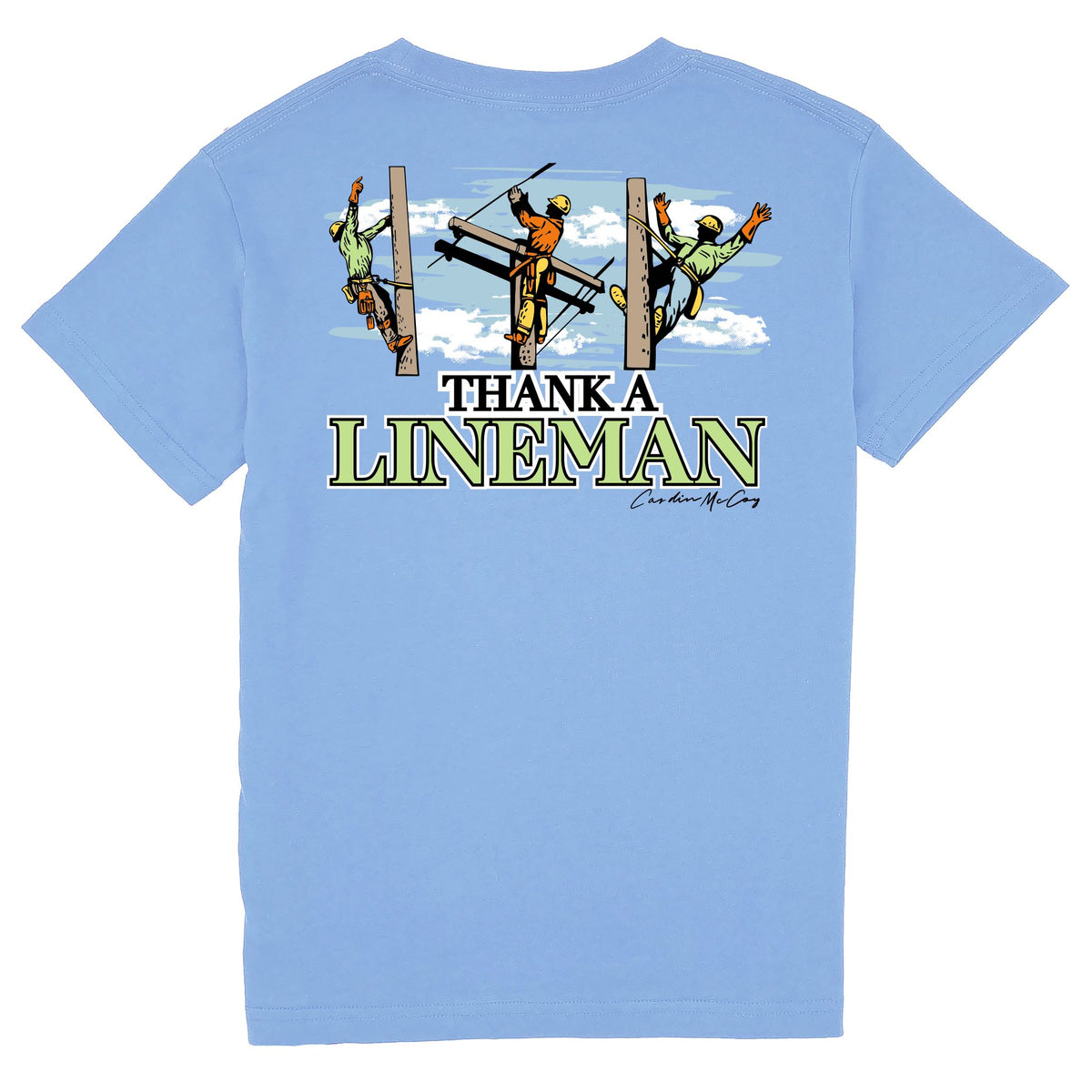 Kids' Thank a Lineman Short Sleeve Pocket Tee Short Sleeve T-Shirt Cardin McCoy Carolina Blue XXS (2/3) 