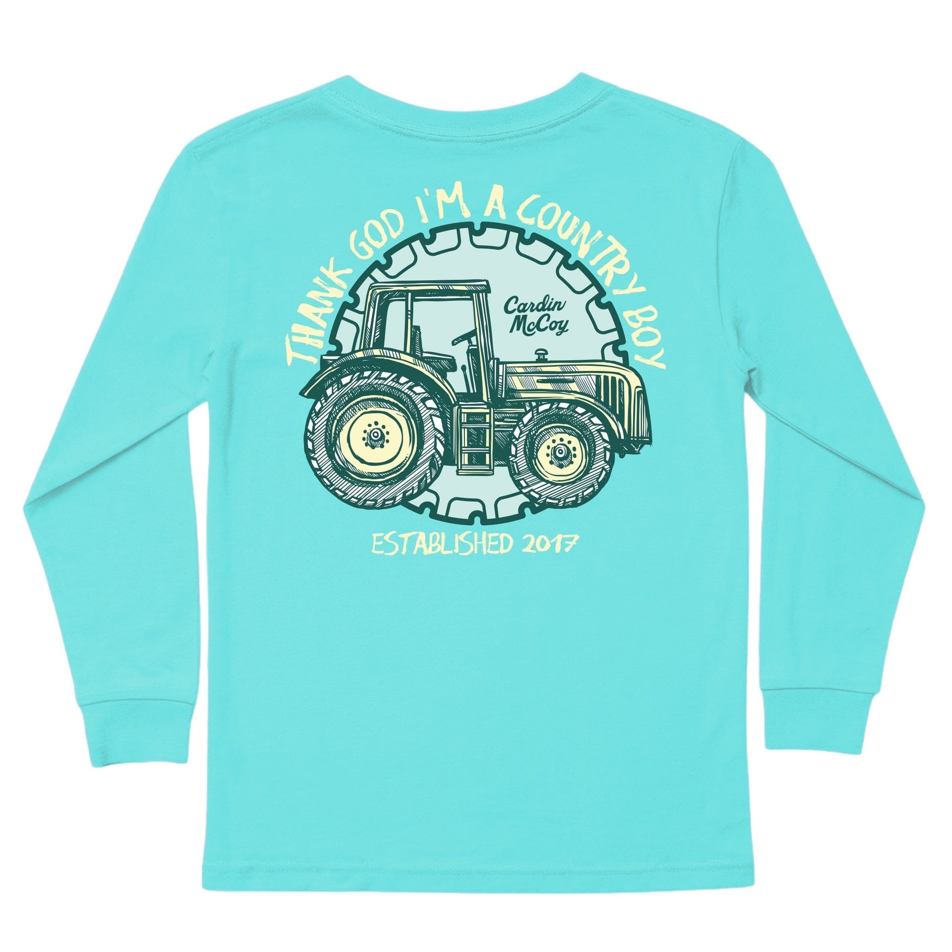 Kids' Thank God Im A Country Boy Long-Sleeve Tee Long Sleeve T-Shirt Cardin McCoy Teal XXS (2/3) Pocket
