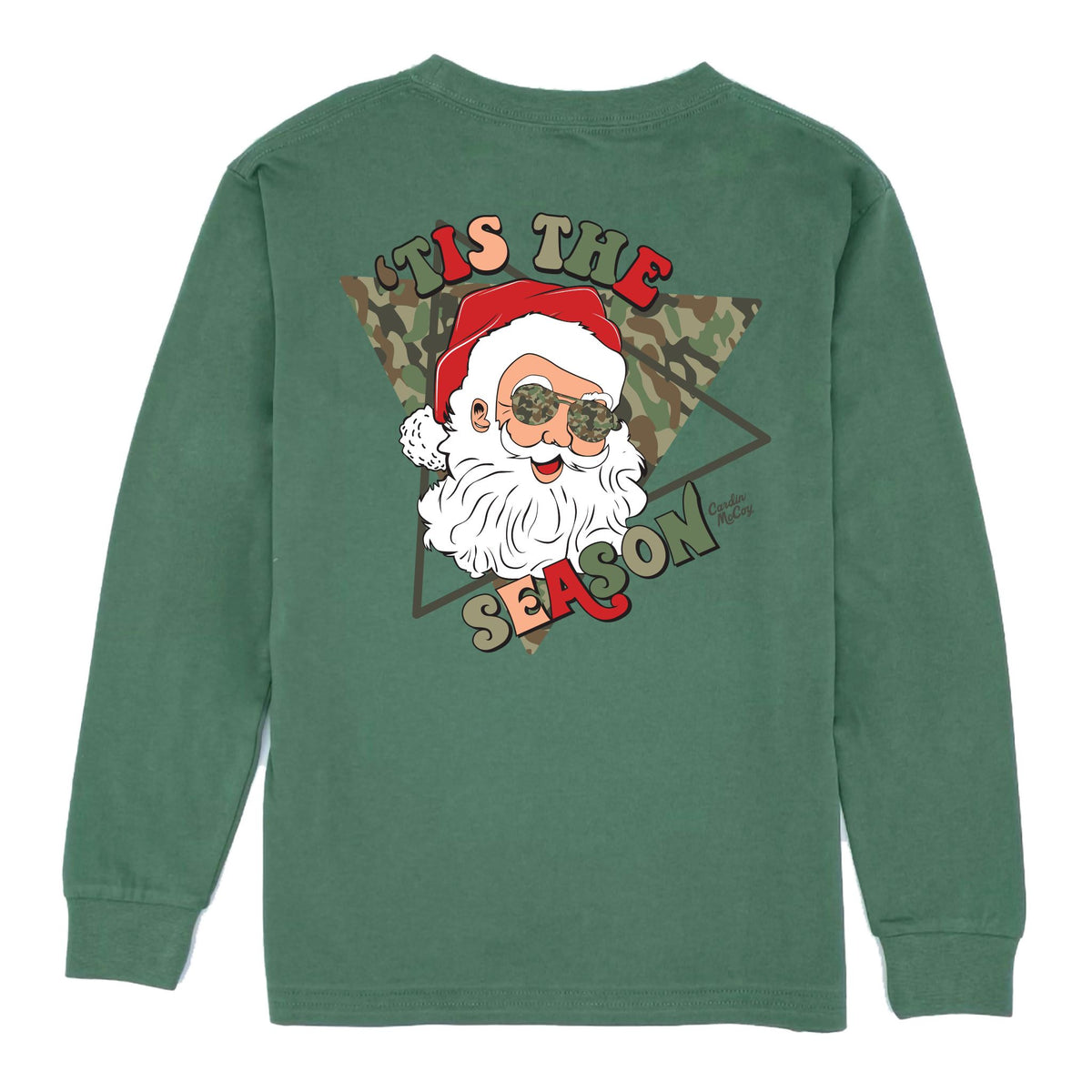 Kids' Tis the Season Christmas Long-Sleeve Tee Long Sleeve T-Shirt Cardin McCoy Dark Olive XXS (2/3) Pocket