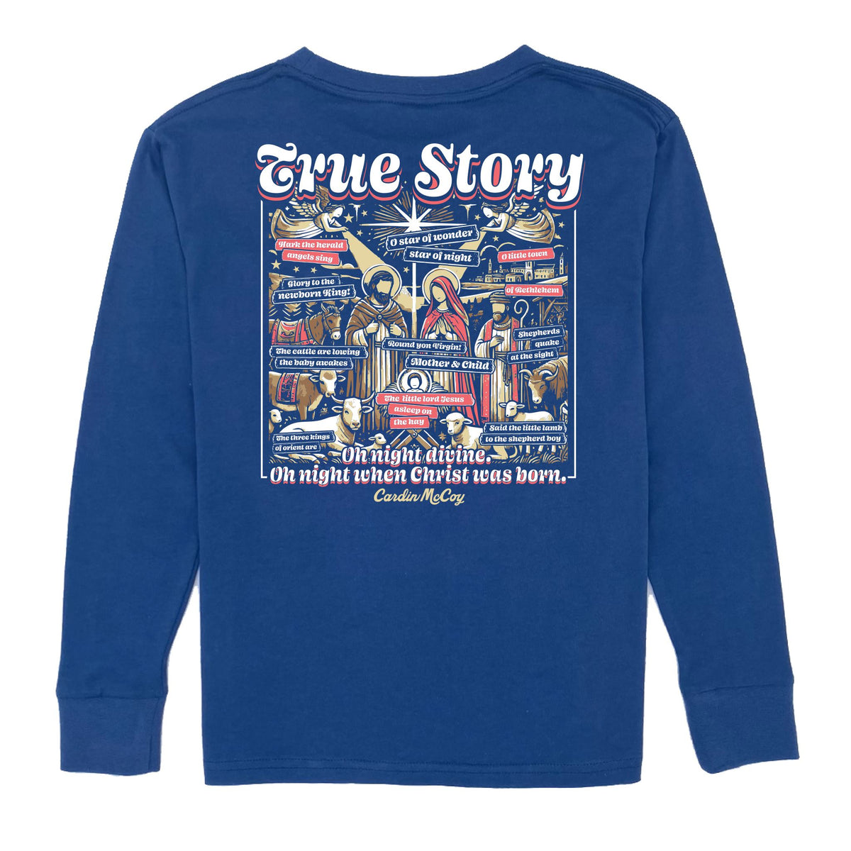 Kids' True Story Nativity Long-Sleeve Tee Long Sleeve T-Shirt Cardin McCoy Blue XXS (2/3) Pocket