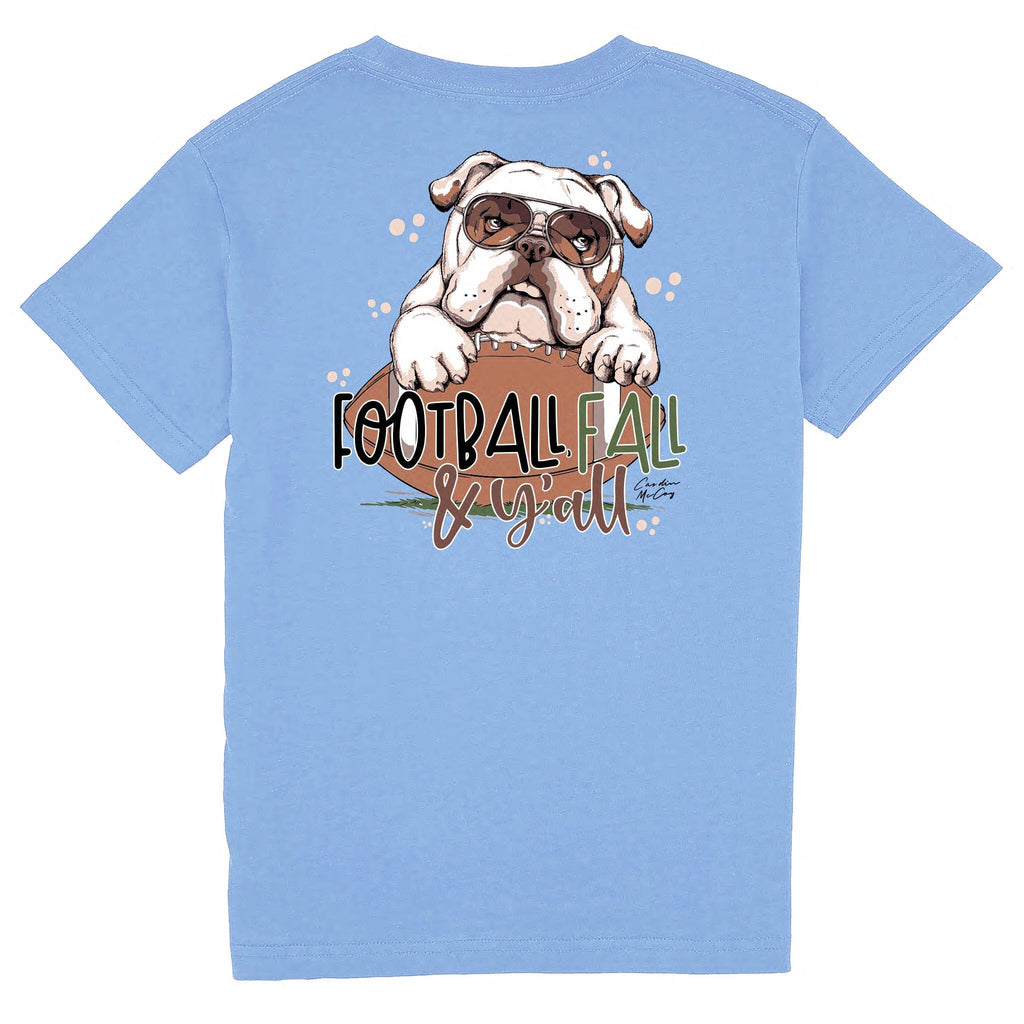 Kids' Football, Fall & Y'all Short Sleeve Pocket Tee Short Sleeve T-Shirt Cardin McCoy Carolina Blue XXS (2/3) 