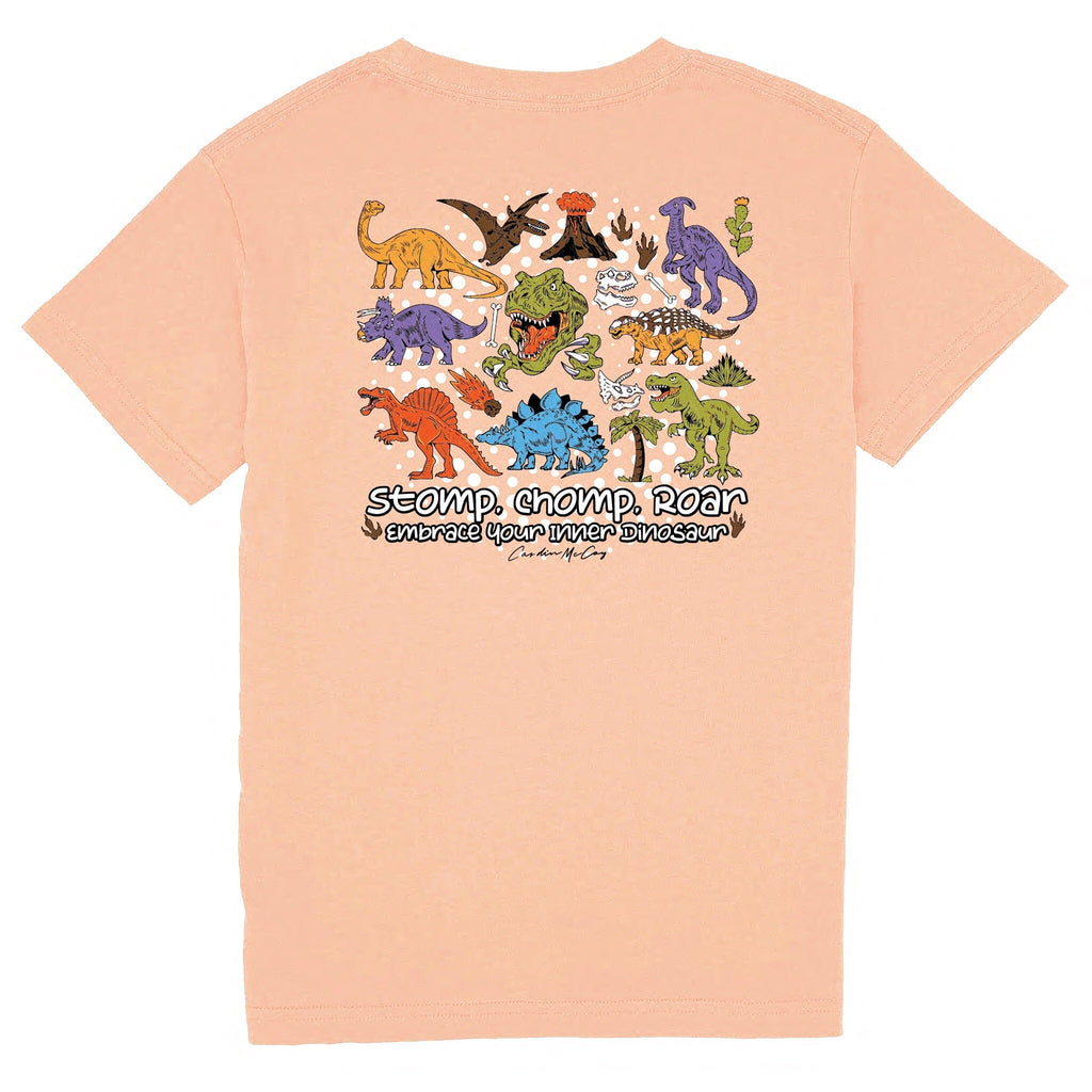 Kids' Stomp, Chomp, Roar Short Sleeve Pocket Tee Short Sleeve T-Shirt Cardin McCoy Peach XXS (2/3) 